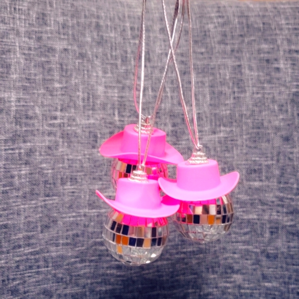 Handmade rearview disco ball cowboy hat hanging accessories